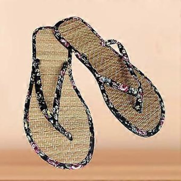 Hotte flade dameslippers, komfortable skridsikre sandaler, lydløse bambus rattan flip-flops, strand slippers til kysten
