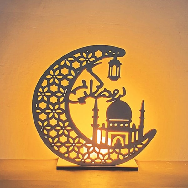 Set med 3 dekorativa ljus, Ramadan Moon Star trä dekorativa L
