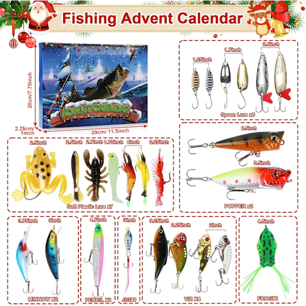 Fiske Adventskalender 2024 - 24 dage med fisketilbehør til mænd, teenagere og voksne