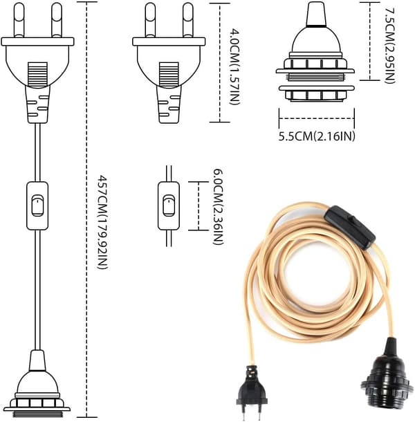 Stofbeklædt elektrisk kabel 2 kerner 2,5 meter kabel Linned E27-fatning