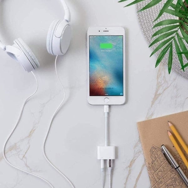 2-pak iPhone hovedtelefonadapter, 2-i-1 Lightning til 3,5 mm lyd + oplader (PA)
