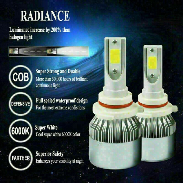 1 par 9005 H10 HB3 COB LED-strålkastarsats Glödlampor 1800W 270000LM 6000K Dimljuslampa