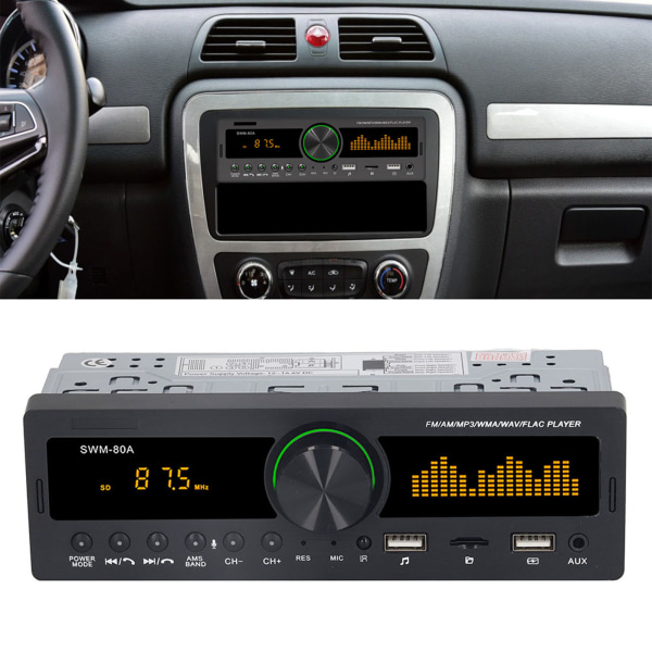 Bilstereo MP3-afspiller 12V Bluetooth 5.0 AUX-indgang FM AM-radio Sluk Hukommelsesfunktion Bilstereo med farverigt lys 80A