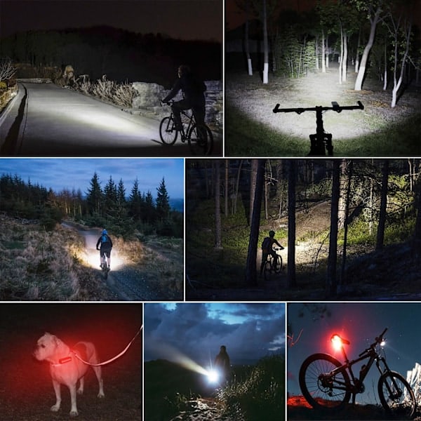 Cykellampa fram, 8000 lumen superljus 8 LED 5200mAh USB laddbar, strömvisning och 5 ljuslägen, IPX5 vattentät