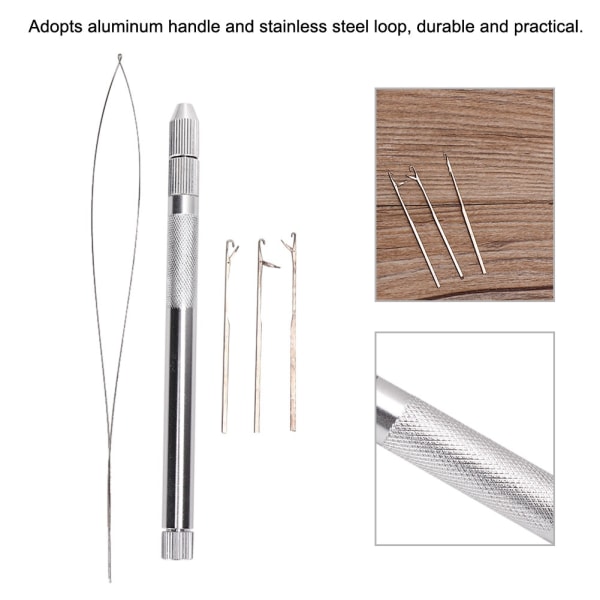 Aluminiumshåndtak Trekkløkke Nål Micro Beads Looper Threader for hårforlengelse