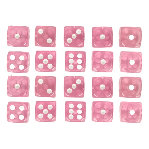 20 kpl set 6-puoliset läpinäkyvät nopat Pyöristetyt kulmat lautapeleihin ja matematiikan opettamiseen vaaleanpunainen valkoisilla täplillä
