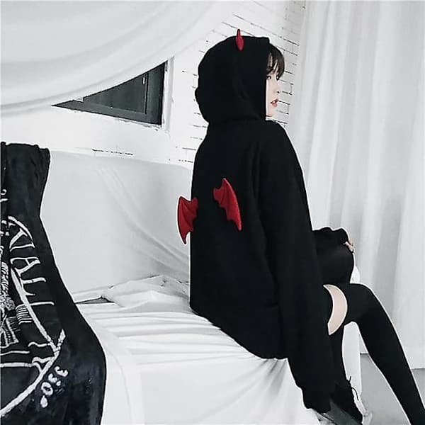 Dam Djävul Vinge Hettegenser Casual Løs Langermet Hettegenser Pullover Topper M