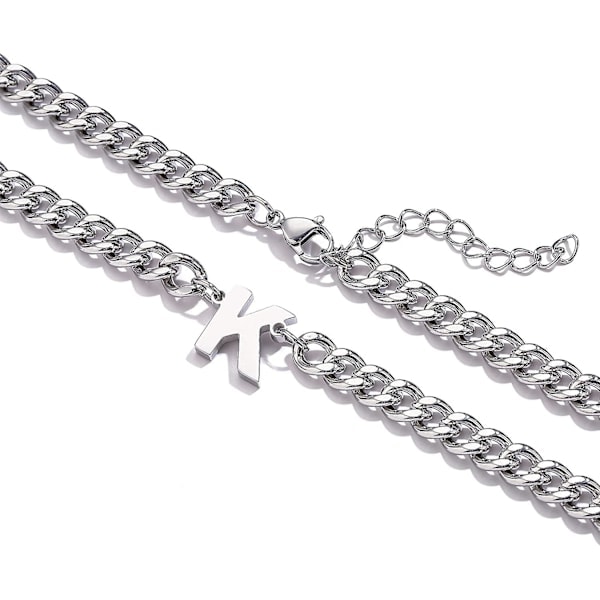 Initial Az Kubansk Kedjehalsband För Pojkar Män Kvinnor Bokstavsberlock Rostfritt Stål 6.5mm 18+2 Tum Smyckesgåva Silver Silver L
