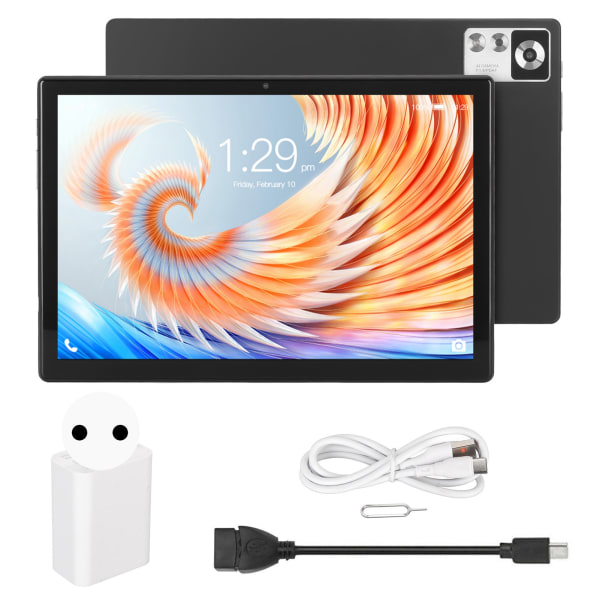 10.1in Tablet Octa Core CPU 8GB RAM 256GB ROM 5GWIFI Front 800W Bagside 1600W Tablet PC til Android 12 100?240V Sort EU-stik