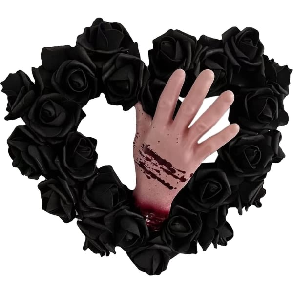 Halloween Inredning Blodig Hand Garland Hjärta Faux Black Rose Creepy Horror Garland Bloody Horror