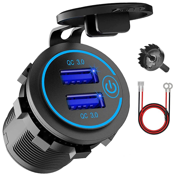 12V USB-uttag, Dubbel Qc 3.0 USB-billaddare Med Strömbrytare, 36W USB Vattentät Laddare (Endast Wi-adapter)