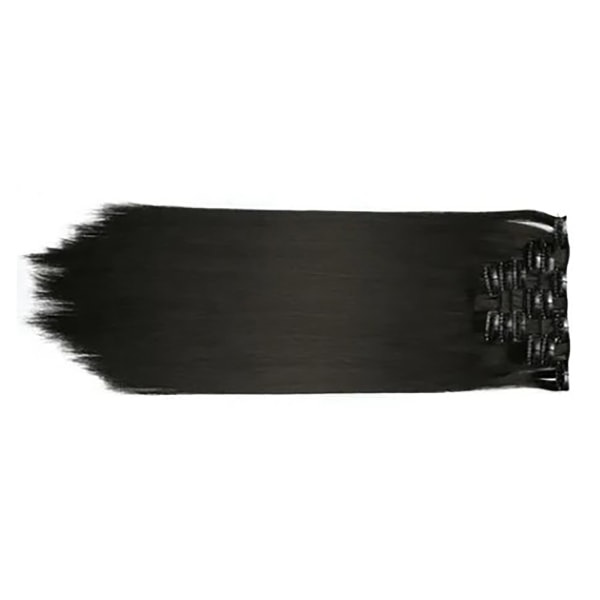 Klips i rett hårnål sømløs 24 tommer lett 16 klips Syntetisk fasjonabelt hårforlenger hårstykke svart