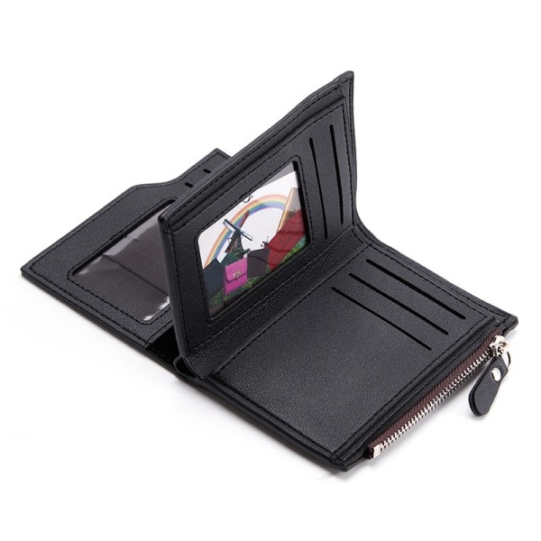 Glidelåskort lommebok Multi-Card Slot Mode Vertikal Mini Snap Mynt Bag Sort