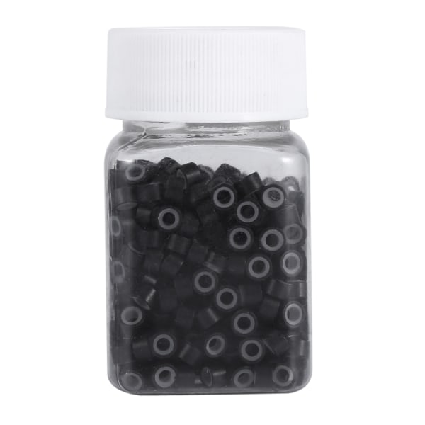 500 STK/Flaske Profesjonelt silikonforet hårforlengelsesringer Perler Link Tube Tool (svart)