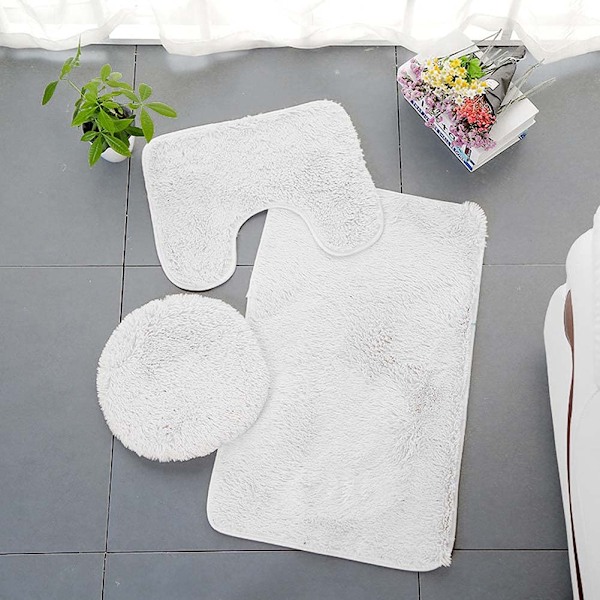 Set med 3 mattor + U-formad konturmatta + toalettlock (vit)