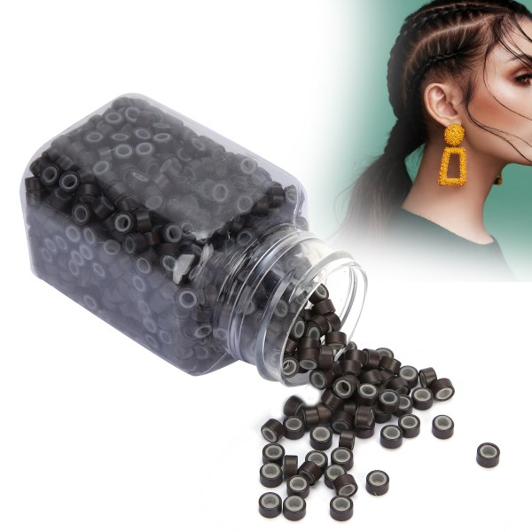 Hair Extension Ring Loops Silikone Foret Micro Beads Links Aluminium Hair Extension Tool3# Mørkebrun