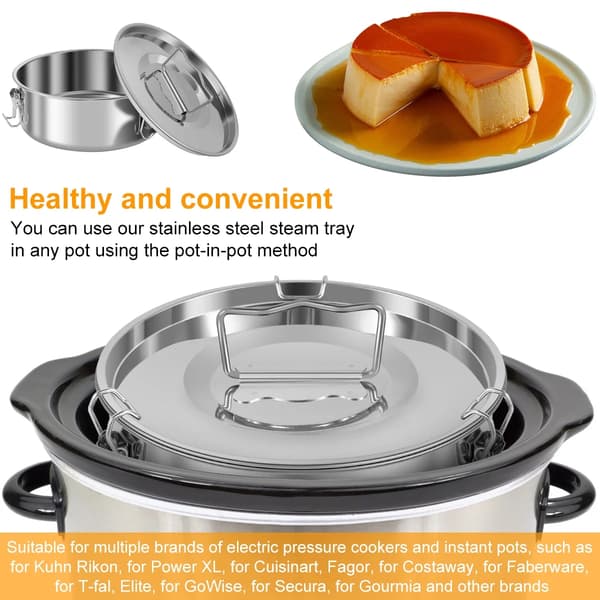Flanform i rustfrit stål med låg, dampstativ og isolerende måtte til 1,5 Qt Instant Pot Cheesecake Pudding Maker, sølv