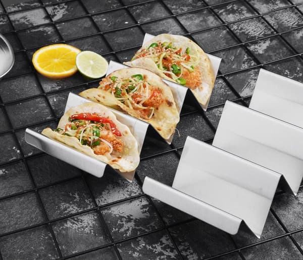 Tacoholder 4-pak - Rustfrit Stål Taco Stativ Serveringsbakke