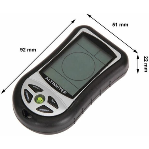 8-i-1 portabel elektronisk kompass - Höjdmätare, barometer, termometer, väderprognos, tid, 1 st.pa