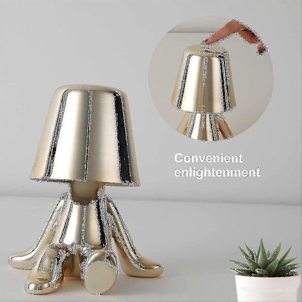 Sengebordslampe med berøring, gull Thinker-lampe skrivebordslampe trådløs oppladbar bærbar dekorativ nattlampe med USB-lading (gull, A)（PA）