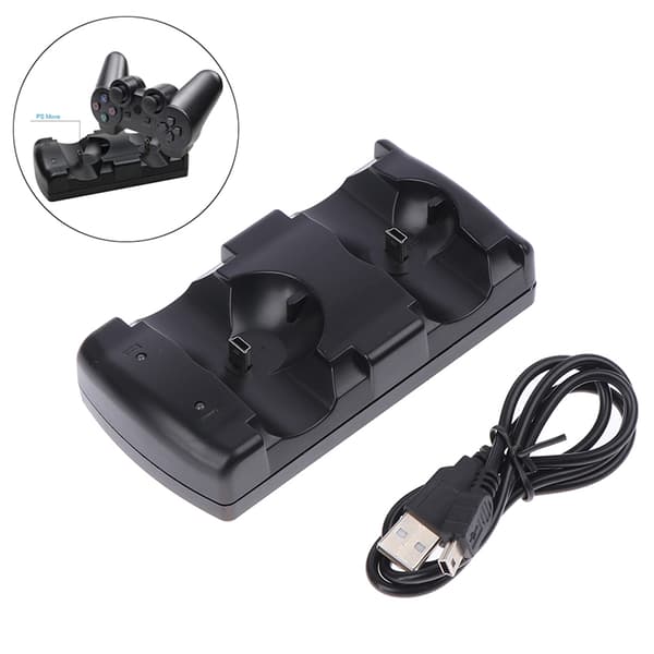 PS3move/PS3 håndkontrollader USB Dobbeltlader til PS3 håndkontrol