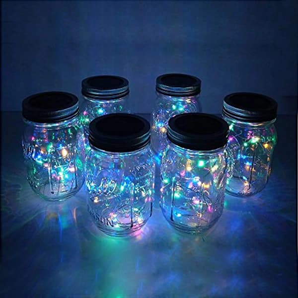 Mason Jar Solcellelys Utendørs, Solcelle Fairy String Locks Lys, Vanntett lykt Mason String Solcellelys med henger (4 farger)