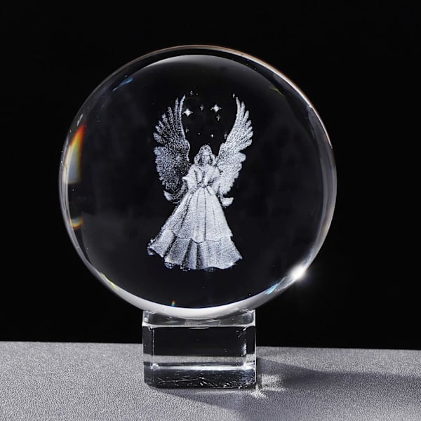 Paris_6cm Krystal 3D Skytsengelfigurer Kugle med Krystalbase, Boligindretning Dekoration Håndværk Ornament
