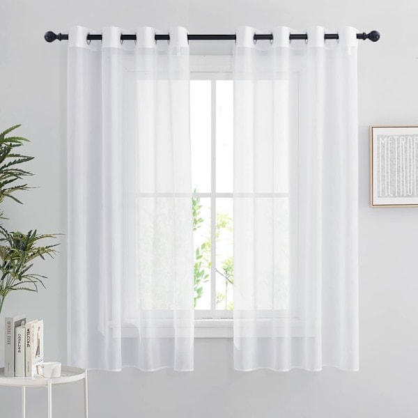 Hvite transparente gardiner - sett med 2 korte gardiner 140 x 160 cm