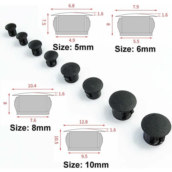 Runde Plastpropper (Svart, 8mm), 20 stk, Møbelhullbeskyttelse, Plastpropper, Borrepropper for Møbelhullsperrer