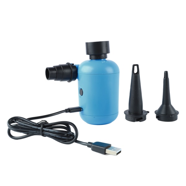 Elektrisk luftpumpe Bærbar blå inflator-deflatorpumpe Perfekt for utendørscamping med USB-port