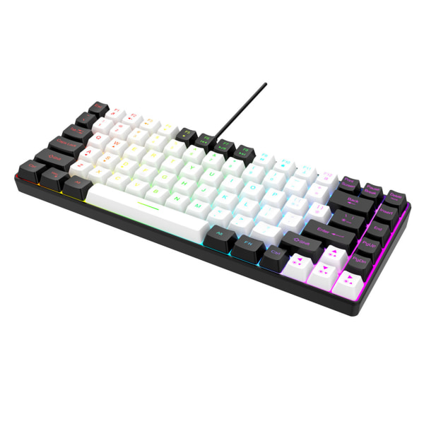 Gaming Keyboard Type C 84 Keys RGB Bakgrunnsbelyst Ergonomisk buet stille kablet tastatur for Family Office-redigering Hvit