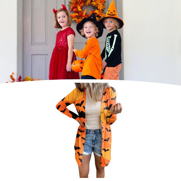 Öppen frontduk för kvinnor Halloween Lättvikts Mjuk långärmad främre Öppen tröja Topp Casual Ytterkappa för höstens Halloweenfest Gul XL