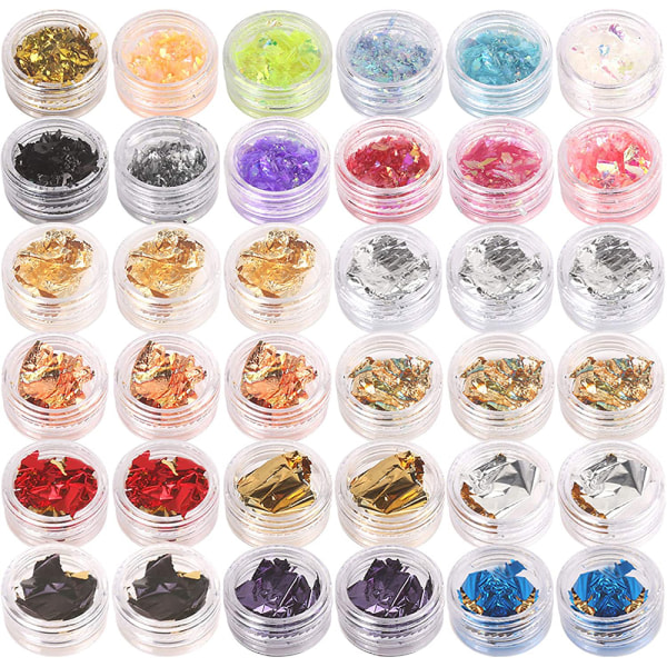 36 lådor Nail Art Glitter Dekorasjoner Pailett Foil Sticker Candy Colors Flakes Nail Kit Paljetter Manikyr DIY Nail Art Kit Chips Supplies