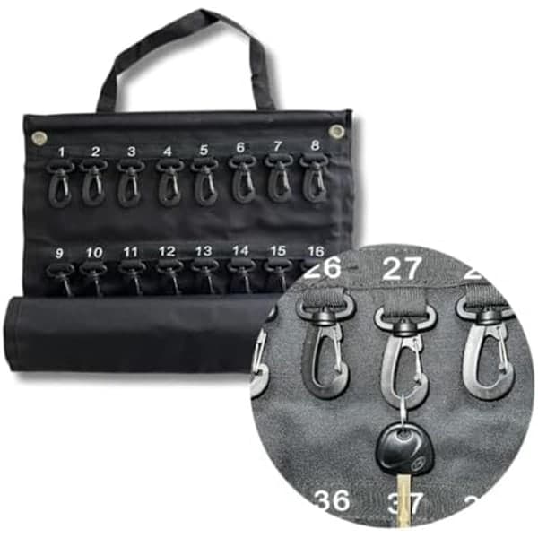 Versatile Roll-Up Key Storage Box, Weatherproof Portable Storage Case, Holds 40 Keys, Security Hook Black