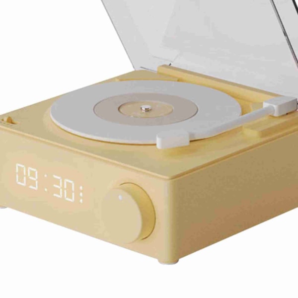 Pyörivä vinyylilevy herätyskellokaiutin Retro 360 asteen stereo-langaton kello Bluetooth kaiutin kotimakuuhuoneen toimistoon beige