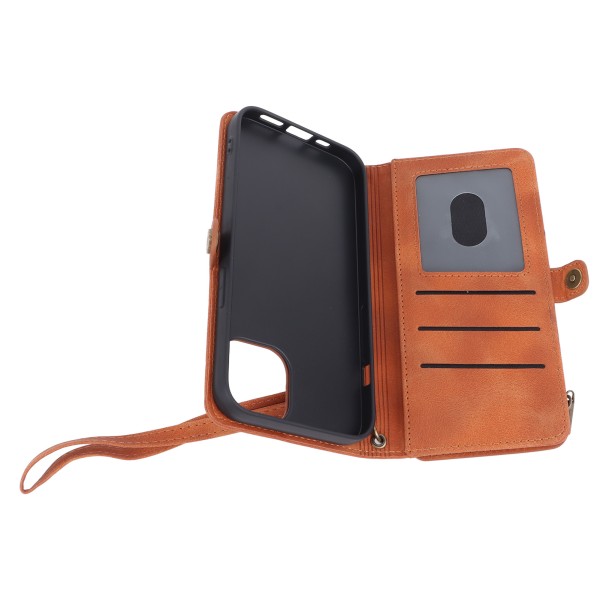 Phone case i läderimitation med handrem Anti-fingeravtryck cover i läderimitation för IPhone Brown för IOS Phone 13