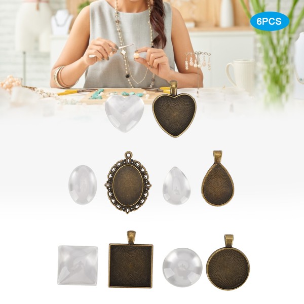 Metallhjärta droppformad ovelhängande basbricka glaskupoler Smycken DIY-verktygstillbehör