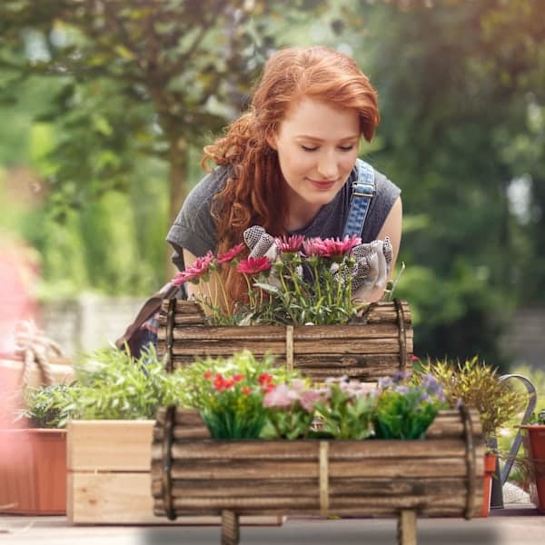 Blomsterkasse i tre, sett med 2