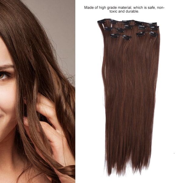 6 stk Kvinner rett hårforlengelse parykk stykke sett 16 klips syntetisk hår stykke styling verktøy 02#