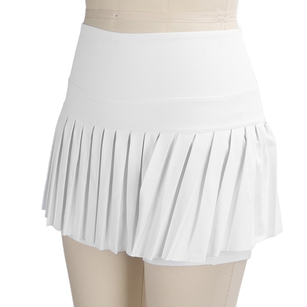 Sommar veckad kjol Mjuk andas vit tennisshorts kjol med fickor för flickor, kvinnor Fitness L