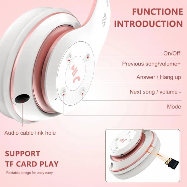 Bluetooth Hörlurar Over Ear, med HD-mikrofon, FM, TF för PC