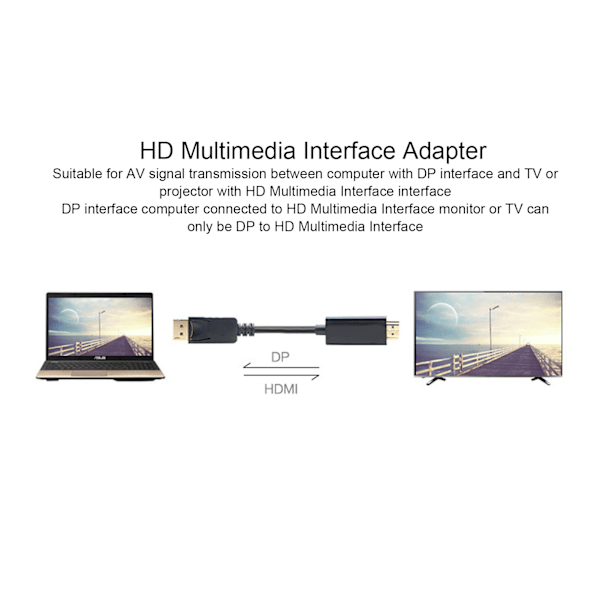 DisplayPort til HD Multimedia Interface Adapter DP Hann til HD Multimedia Interface Hann Konverter for TV PC 1.8m/5.9ft 4K DP TIL HD Multimed...