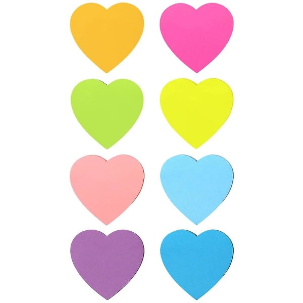 Nya hjärtformade klisterlappar 8 färger Ljus färgglada klisterlappar 100 ark/block Självhäftande anteckningsblock