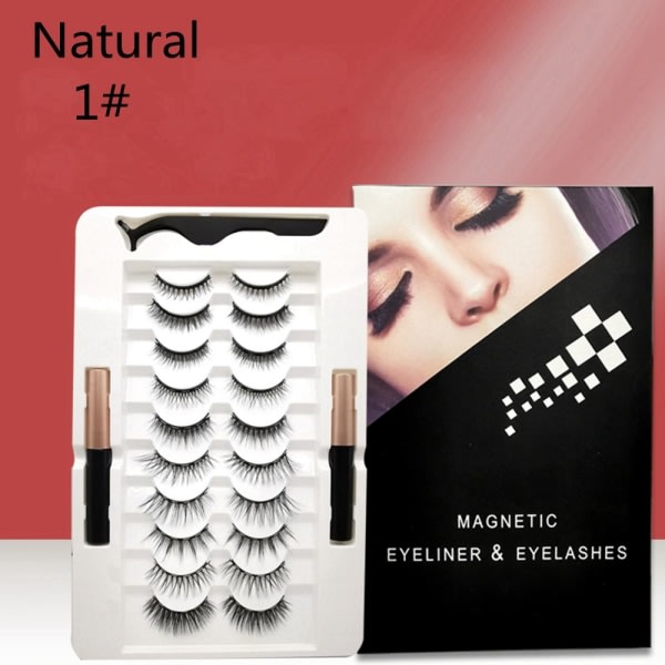 10 par magnetiske øyevipper Eyeliner Liquid & Pincet Set