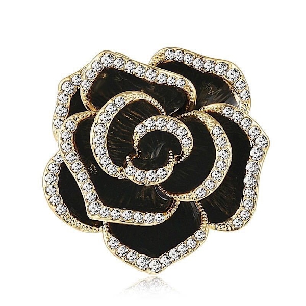 Elegant Rhinestone Blomros Brosch Nål