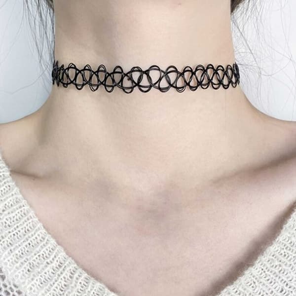 12-pack Svarta Choker Halsband Stretch Spets Lace—på