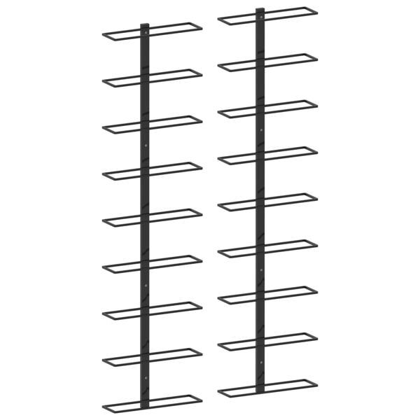 Veggmonterte vinstativer for 18 flasker 2 stk svart jern Black Svart