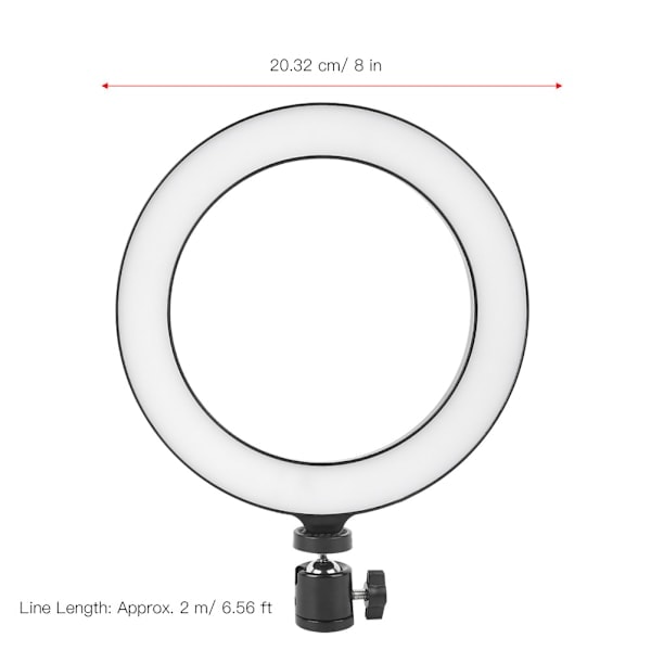 8'' LED Dæmpbar Ring Light Justerbar Udfyldningslys med Kuglehoved til Vlog Live Video Studio