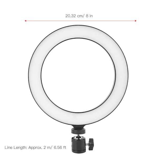 8'' LED Dimbar Ring Light Justerbart Fylllys med Kulehode for Vlog Live Video Studio