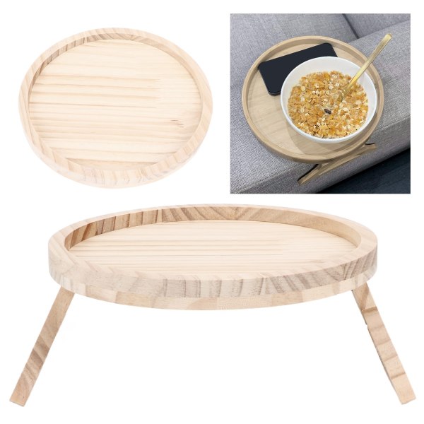 Clip On Tray Natural Bamboo 9,8 tommer rund hjemmesofa Sofa Armlen Clip Tray Bord for Snack Coffee Tee Fjernkontroll 25 cm/9,8 tommer